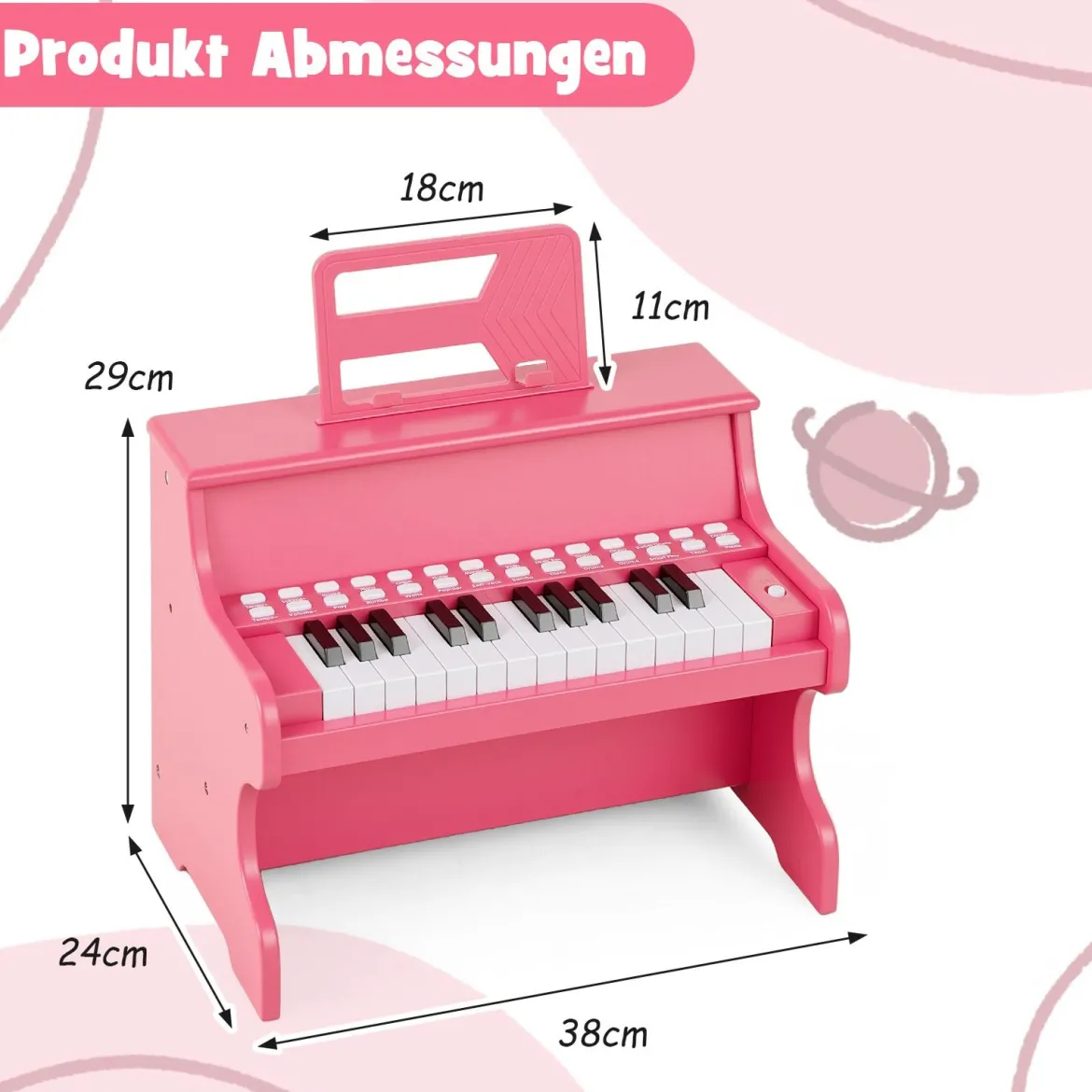 25 Tasten Mini Digitalpiano Kinder Elektrisches Klavier mit Einstellbarer Geschwindigkeit Rosa