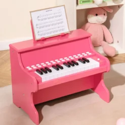 25 Tasten Mini Digitalpiano Kinder Elektrisches Klavier mit Einstellbarer Geschwindigkeit Rosa