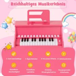 25 Tasten Mini Digitalpiano Kinder Elektrisches Klavier mit Einstellbarer Geschwindigkeit Rosa