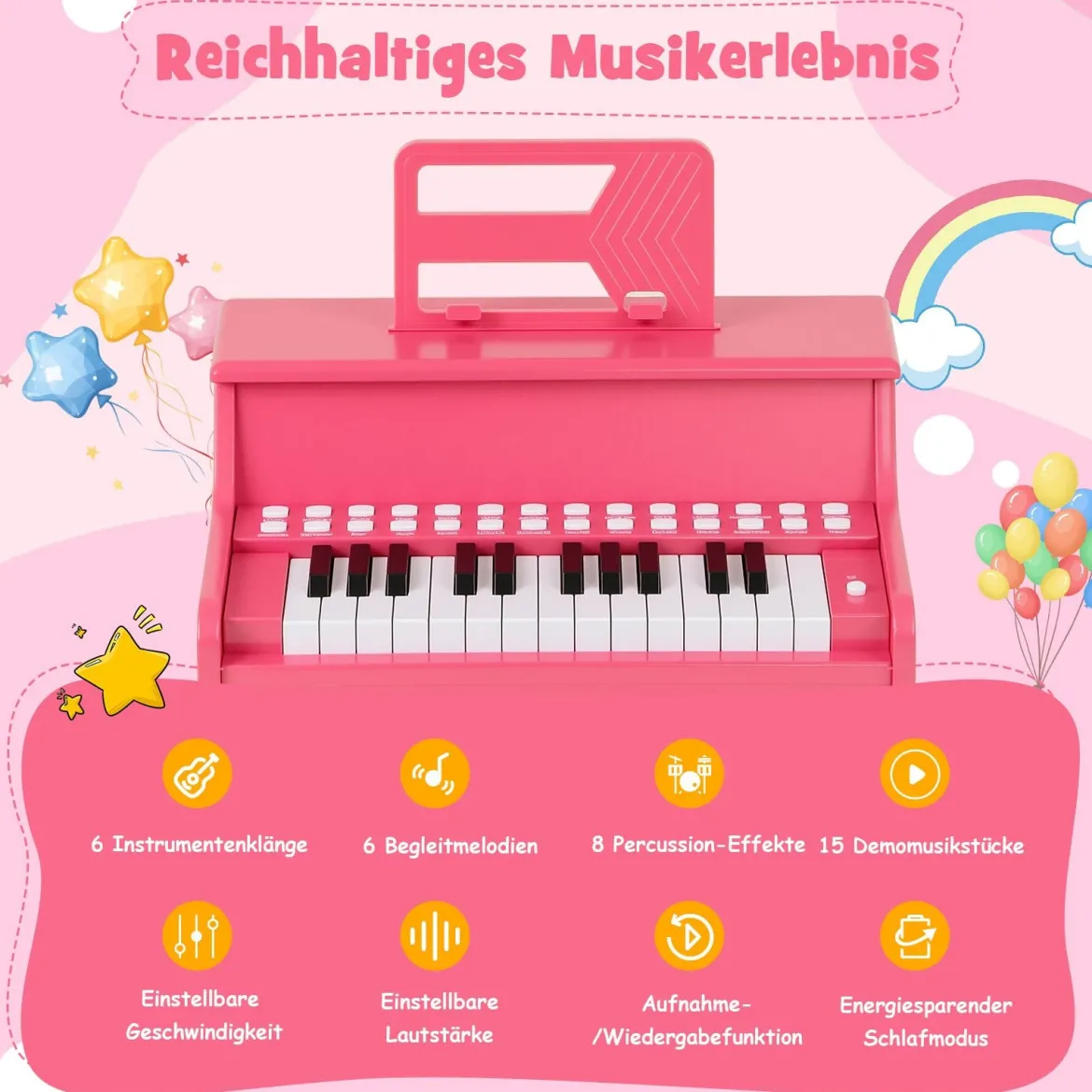 25 Tasten Mini Digitalpiano Kinder Elektrisches Klavier mit Einstellbarer Geschwindigkeit Rosa