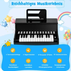 25 Tasten Mini Digitalpiano Kinder Elektrisches Klavier mit Einstellbarer Geschwindigkeit Schwarz