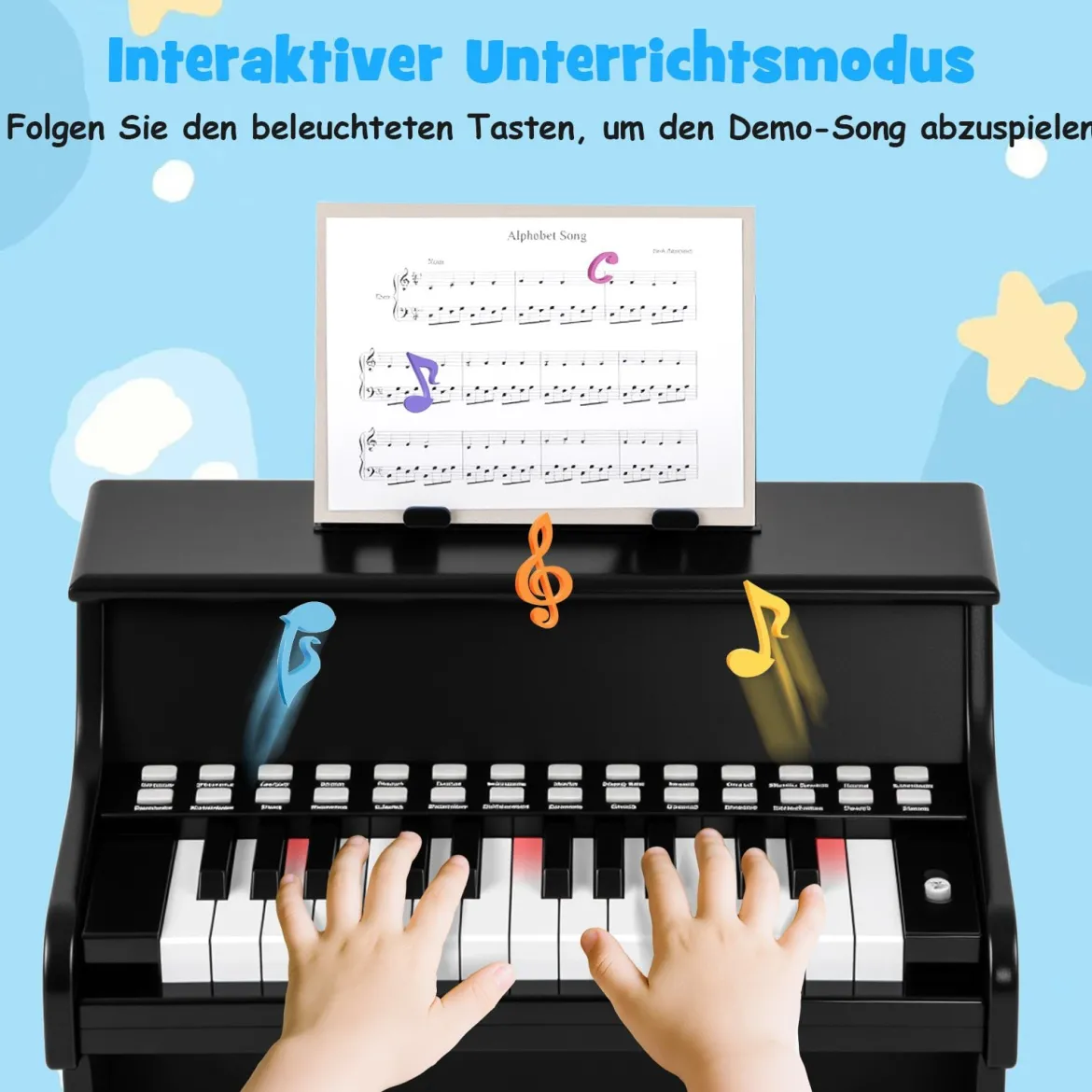 25 Tasten Mini Digitalpiano Kinder Elektrisches Klavier mit Einstellbarer Geschwindigkeit Schwarz