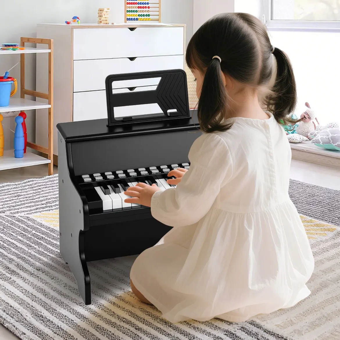 25 Tasten Mini Digitalpiano Kinder Elektrisches Klavier mit Einstellbarer Geschwindigkeit Schwarz