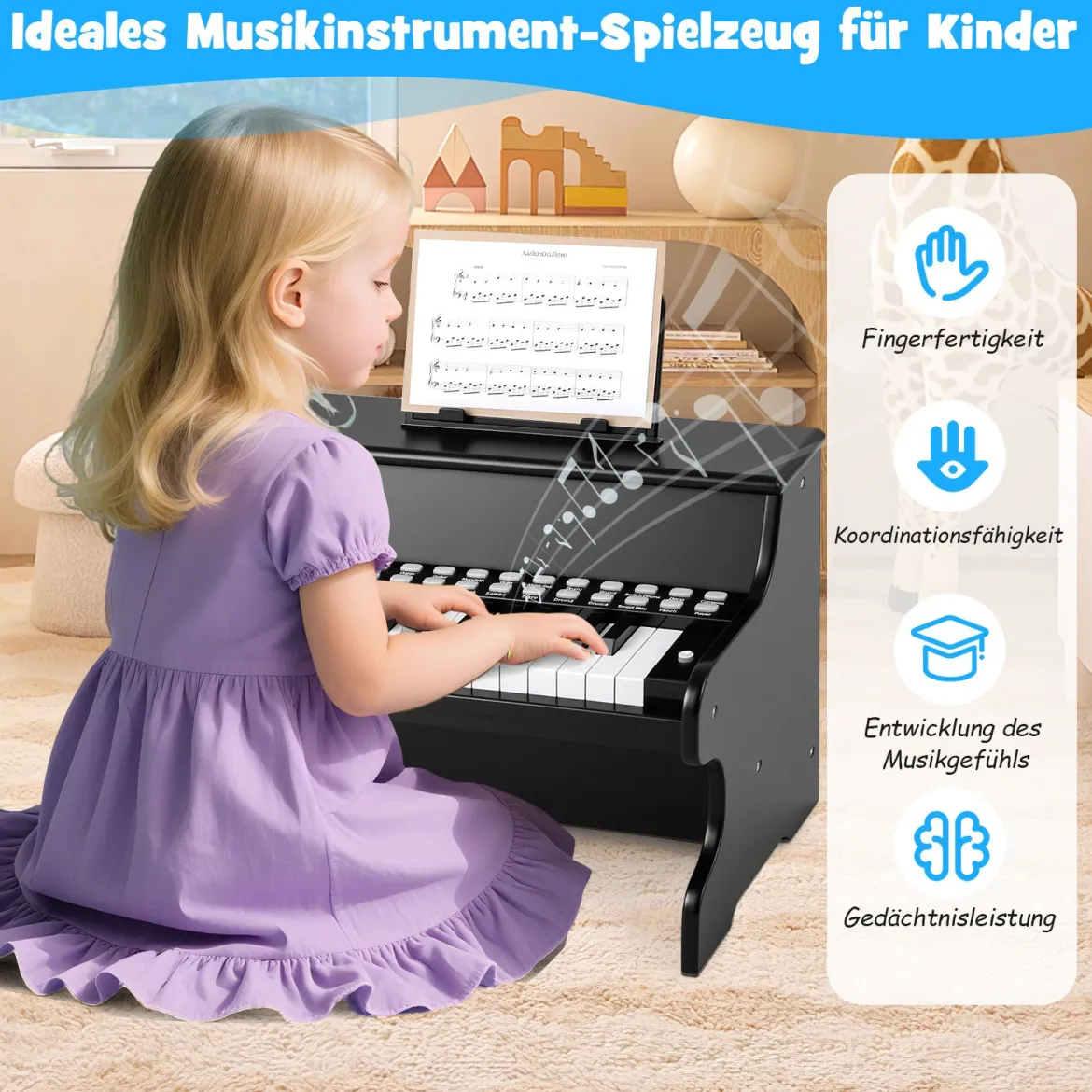25 Tasten Mini Digitalpiano Kinder Elektrisches Klavier mit Einstellbarer Geschwindigkeit Schwarz