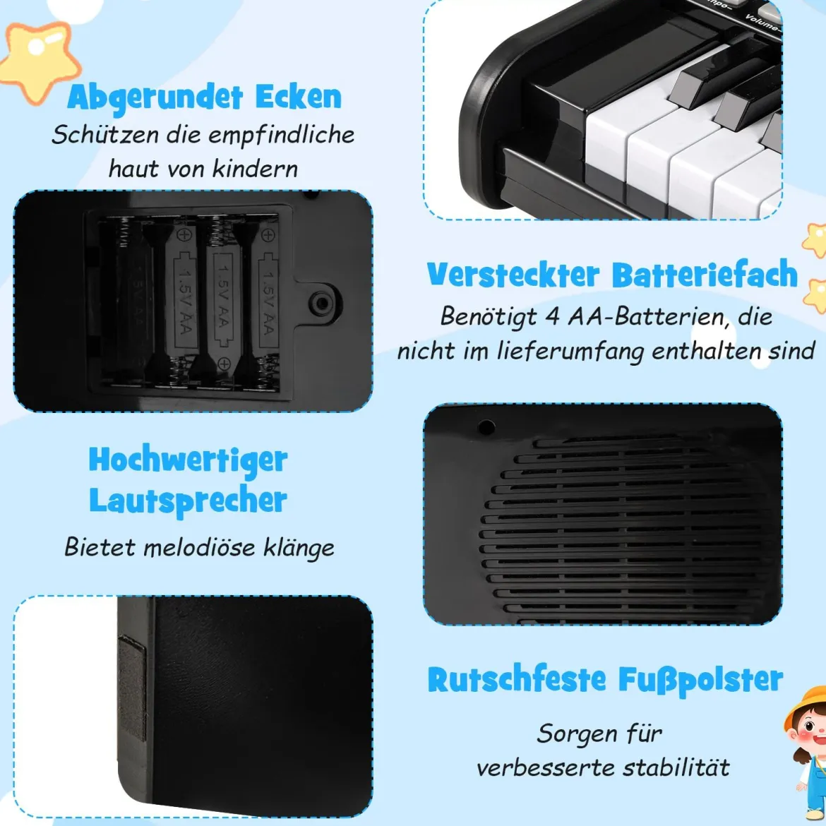25 Tasten Mini Digitalpiano Kinder Elektrisches Klavier mit Einstellbarer Geschwindigkeit Schwarz