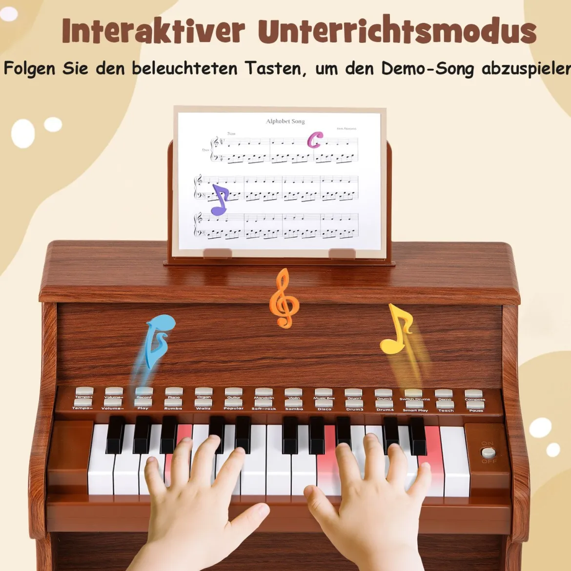 25 Tasten Mini Digitalpiano Kinder Elektrisches Klavier mit Einstellbarer Geschwindigkeit Braun
