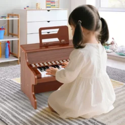 25 Tasten Mini Digitalpiano Kinder Elektrisches Klavier mit Einstellbarer Geschwindigkeit Braun