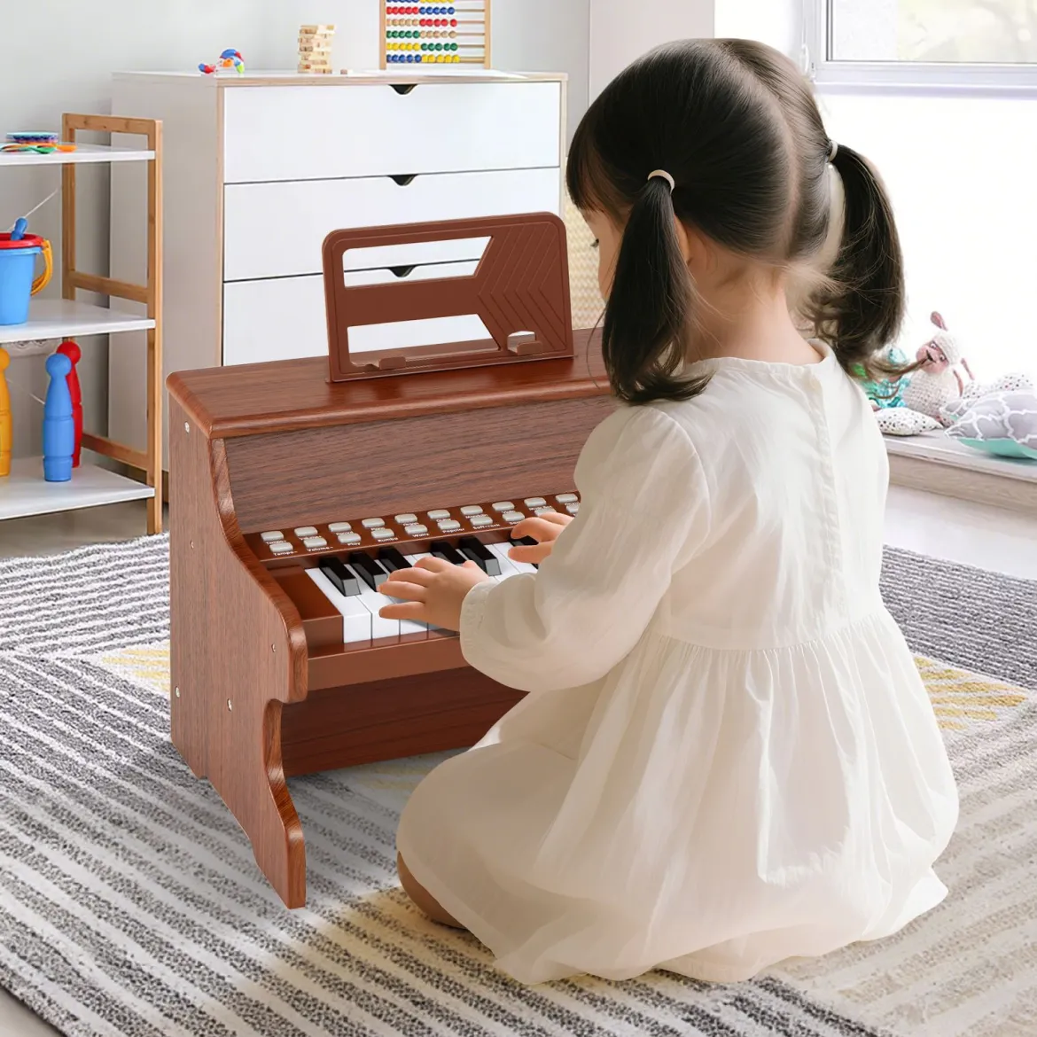 25 Tasten Mini Digitalpiano Kinder Elektrisches Klavier mit Einstellbarer Geschwindigkeit Braun