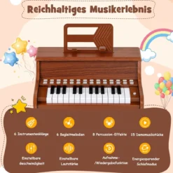 25 Tasten Mini Digitalpiano Kinder Elektrisches Klavier mit Einstellbarer Geschwindigkeit Braun
