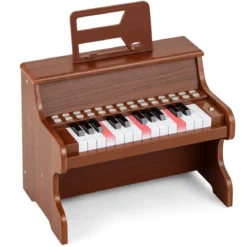 25 Tasten Mini Digitalpiano Kinder Elektrisches Klavier mit Einstellbarer Geschwindigkeit Braun