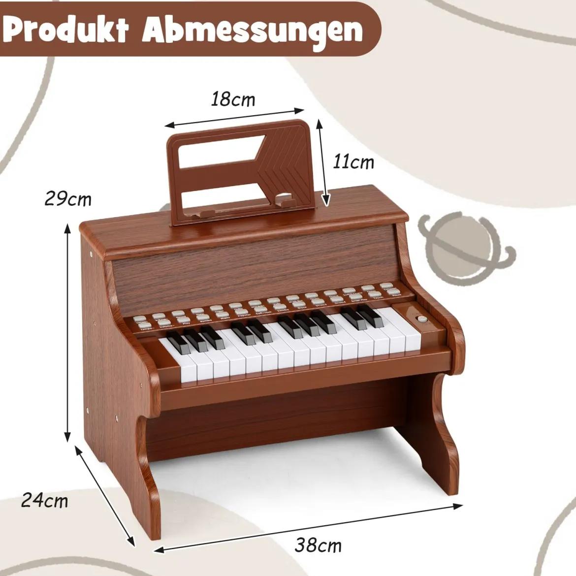 25 Tasten Mini Digitalpiano Kinder Elektrisches Klavier mit Einstellbarer Geschwindigkeit Braun