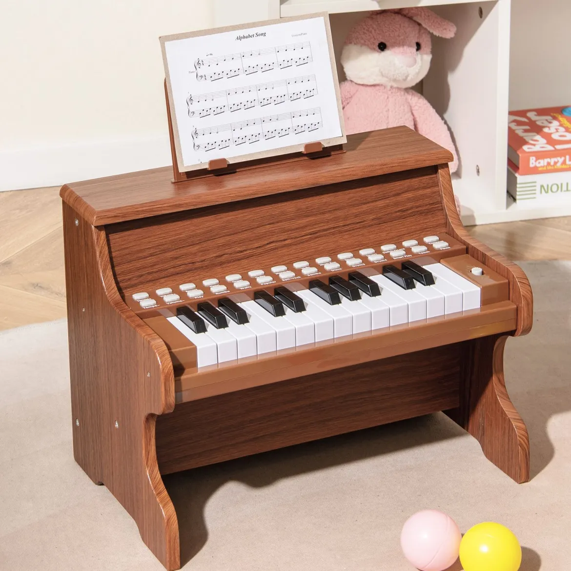 25 Tasten Mini Digitalpiano Kinder Elektrisches Klavier mit Einstellbarer Geschwindigkeit Braun