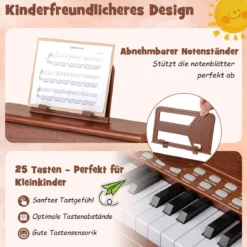 25 Tasten Mini Digitalpiano Kinder Elektrisches Klavier mit Einstellbarer Geschwindigkeit Braun