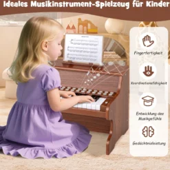 25 Tasten Mini Digitalpiano Kinder Elektrisches Klavier mit Einstellbarer Geschwindigkeit Braun