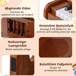 25 Tasten Mini Digitalpiano Kinder Elektrisches Klavier mit Einstellbarer Geschwindigkeit Braun