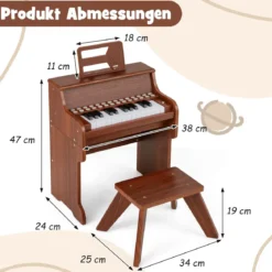 25 Tasten Mini Digitalpiano mit Hocker Kinder Klavier mit Einstellbarer Geschwindigkeit Braun
