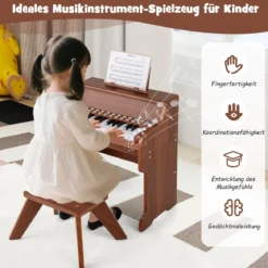 25 Tasten Mini Digitalpiano mit Hocker Kinder Klavier mit Einstellbarer Geschwindigkeit Braun
