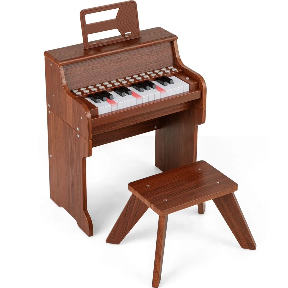 25 Tasten Mini Digitalpiano mit Hocker Kinder Klavier mit Einstellbarer Geschwindigkeit Braun