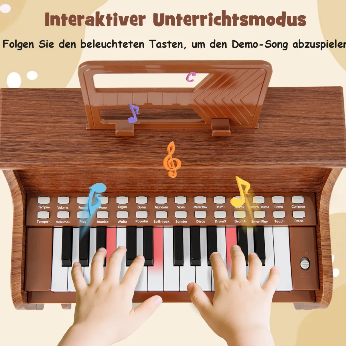 25 Tasten Mini Digitalpiano mit Hocker Kinder Klavier mit Einstellbarer Geschwindigkeit Braun