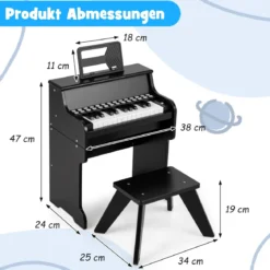 25 Tasten Mini Digitalpiano mit Hocker Kinder Klavier mit Einstellbarer Geschwindigkeit Schwarz