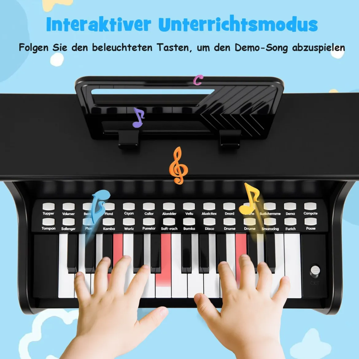 25 Tasten Mini Digitalpiano mit Hocker Kinder Klavier mit Einstellbarer Geschwindigkeit Schwarz