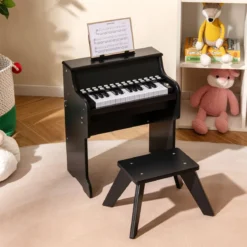 25 Tasten Mini Digitalpiano mit Hocker Kinder Klavier mit Einstellbarer Geschwindigkeit Schwarz