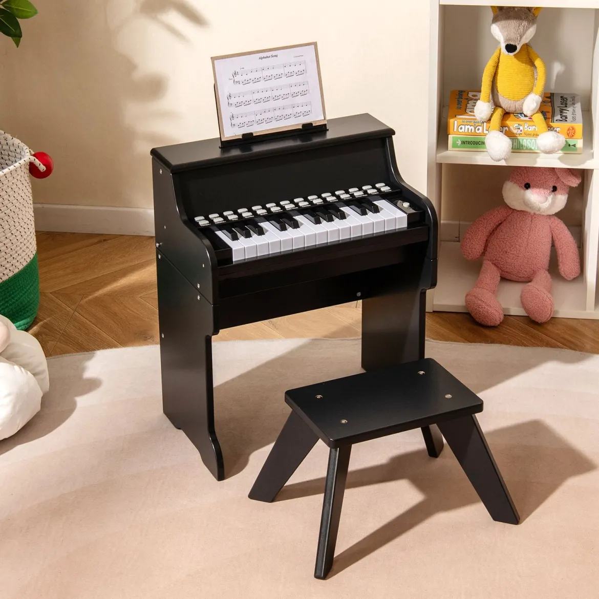 25 Tasten Mini Digitalpiano mit Hocker Kinder Klavier mit Einstellbarer Geschwindigkeit Schwarz