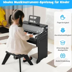 25 Tasten Mini Digitalpiano mit Hocker Kinder Klavier mit Einstellbarer Geschwindigkeit Schwarz