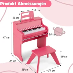 25 Tasten Mini Digitalpiano mit Hocker Kinder Klavier mit Einstellbarer Geschwindigkeit Rosa