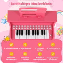 25 Tasten Mini Digitalpiano mit Hocker Kinder Klavier mit Einstellbarer Geschwindigkeit Rosa