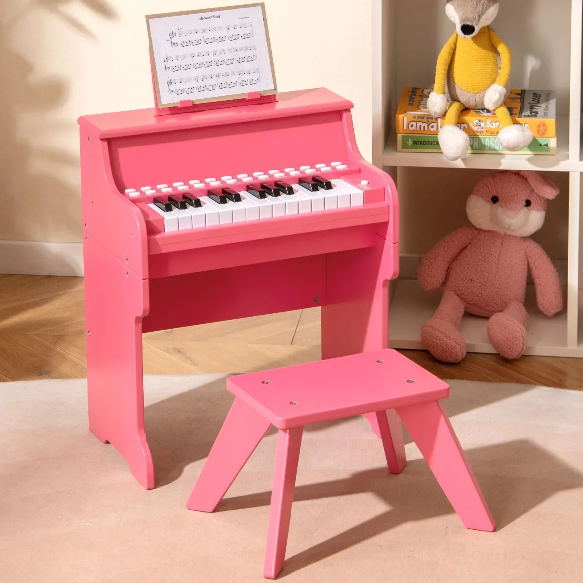 25 Tasten Mini Digitalpiano mit Hocker Kinder Klavier mit Einstellbarer Geschwindigkeit Rosa