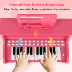 25 Tasten Mini Digitalpiano mit Hocker Kinder Klavier mit Einstellbarer Geschwindigkeit Rosa