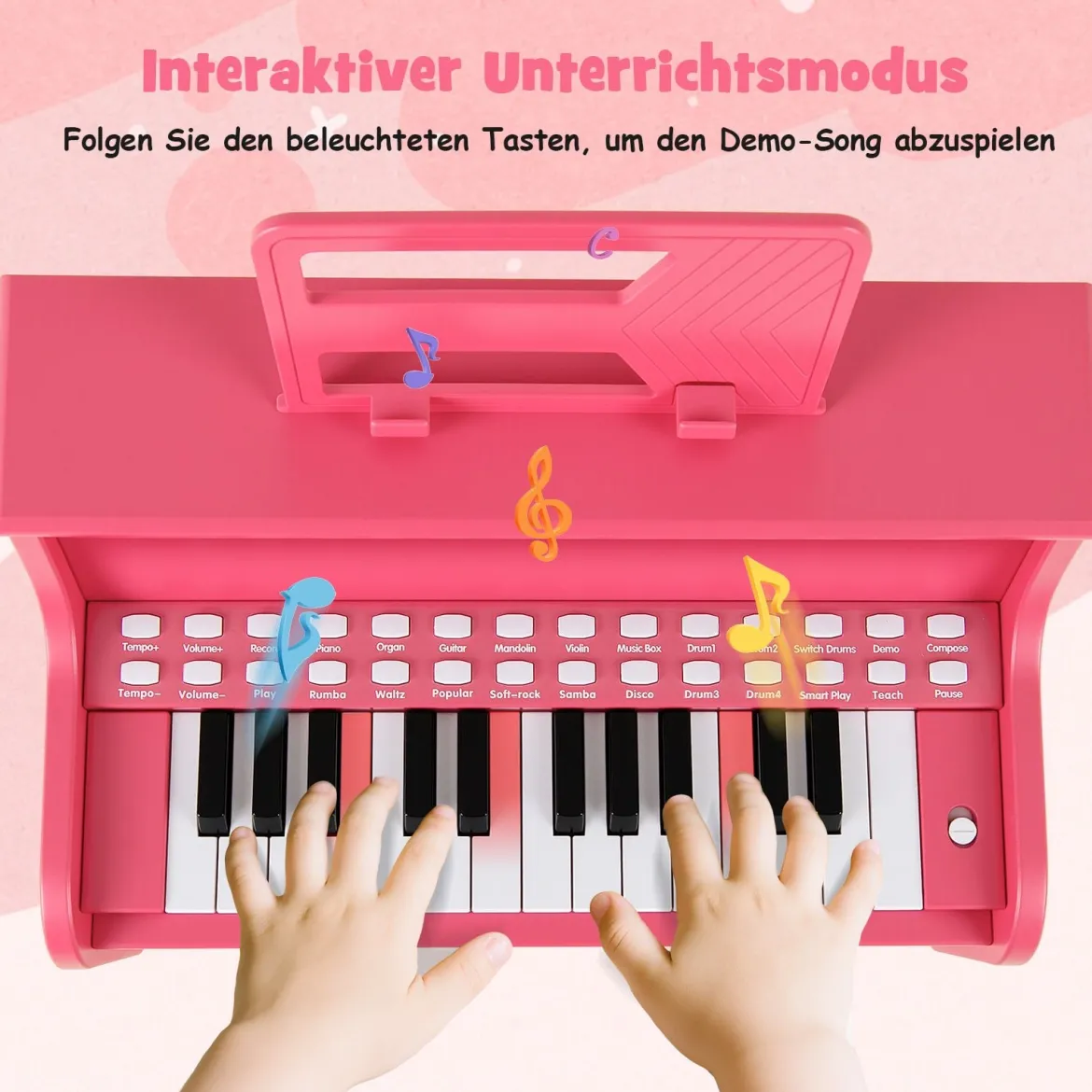 25 Tasten Mini Digitalpiano mit Hocker Kinder Klavier mit Einstellbarer Geschwindigkeit Rosa