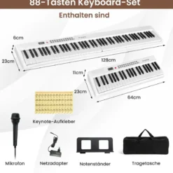 88 Tasten Piano Keyboard mit 1000 Rhythmen 1000 Tönen Klappbares Digitalpiano Klavier