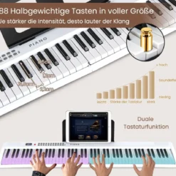 88 Tasten Piano Keyboard mit 1000 Rhythmen 1000 Tönen Klappbares Digitalpiano Klavier