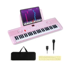 61 Tasten Piano Keyboard mit Ständer & Mikrofon & Tragetasche Digital Piano E-Piano Rosa
