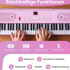 61 Tasten Piano Keyboard mit Ständer & Mikrofon & Tragetasche Digital Piano E-Piano Rosa