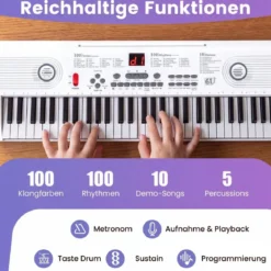 61 Tasten Piano Keyboard mit Ständer & Mikrofon & Tragetasche Digital Piano E-Piano Weiß