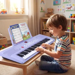 61 Tasten Piano Keyboard mit Ständer & Mikrofon & Tragetasche Digital Piano E-Piano Lila