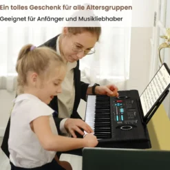 61 Tasten Piano Keyboard mit Ständer & Mikrofon & Tragetasche Digital Piano E-Piano Schwarz