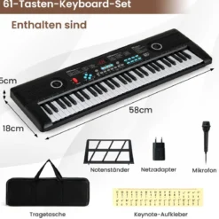 61 Tasten Piano Keyboard mit Ständer & Mikrofon & Tragetasche Digital Piano E-Piano Schwarz
