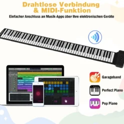 88 Tasten Roll-Up Klavier faltbares Klavierkeyboard mit 128 Rhythmen 128 Tönen & 14 Demos Schwarz + Weiß