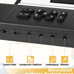 88 Tasten Roll-Up Klavier faltbares Klavierkeyboard mit 128 Rhythmen 128 Tönen & 14 Demos Schwarz + Weiß