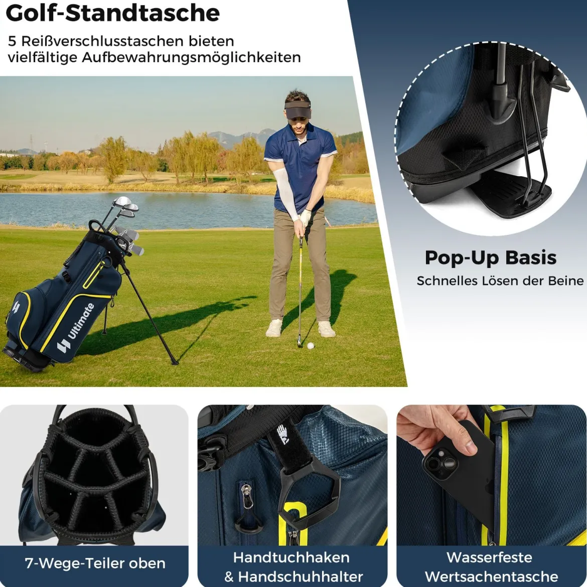 15 teilges Komplett Golfschläger Set Golf Set mit Golftasche & Regenhaube Gelb