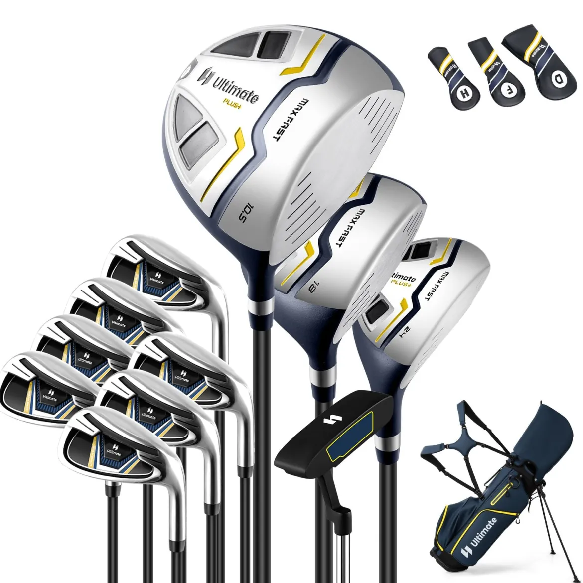 15 teilges Komplett Golfschläger Set Golf Set mit Golftasche & Regenhaube Gelb