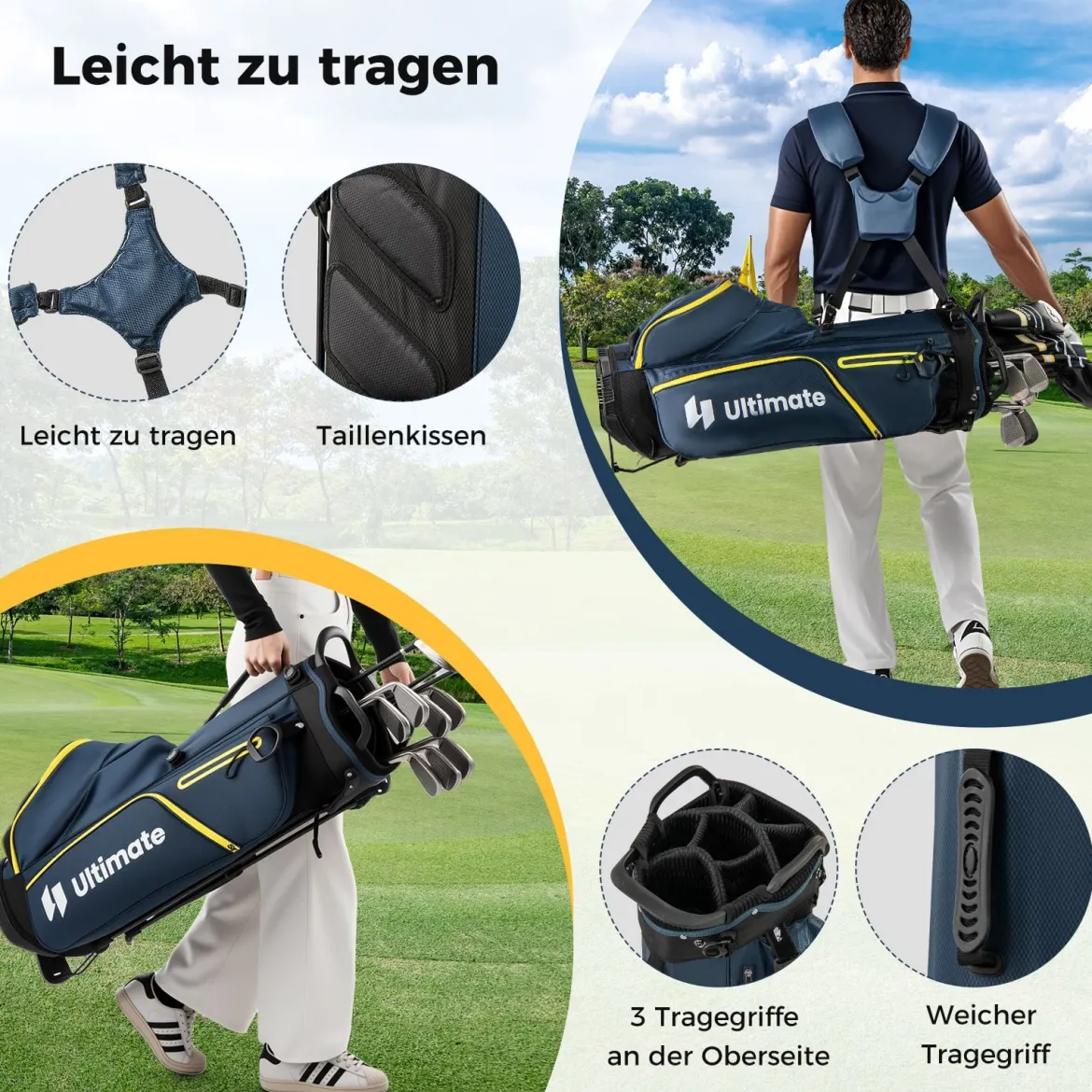 15 teilges Komplett Golfschläger Set Golf Set mit Golftasche & Regenhaube Gelb