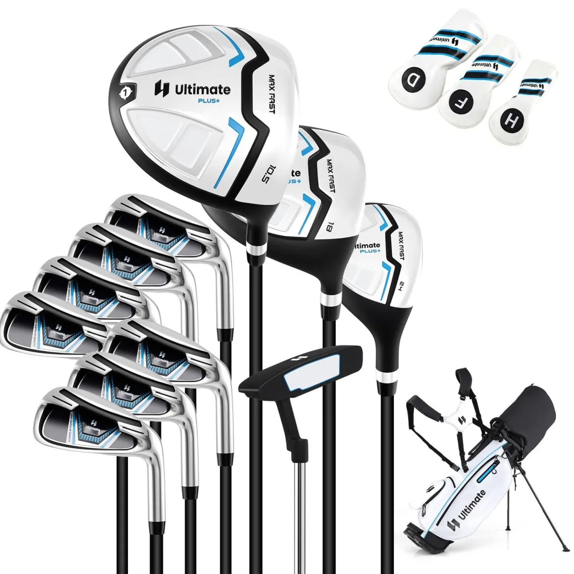 15 teilges Komplett Golfschläger Set Golf Set mit Golftasche & Regenhaube Weiß