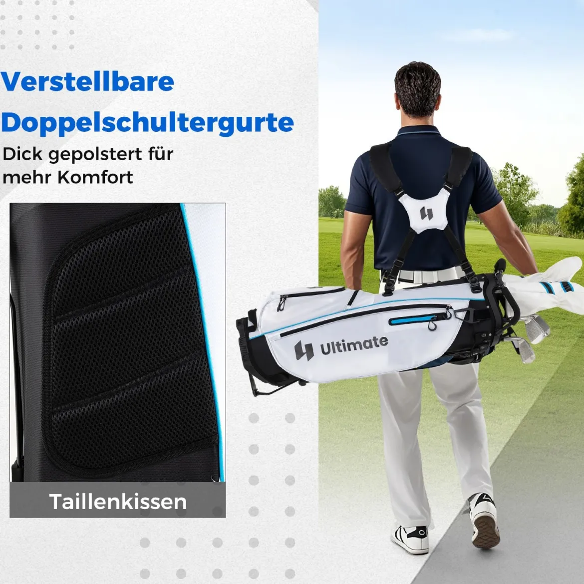 15 teilges Komplett Golfschläger Set Golf Set mit Golftasche & Regenhaube Weiß