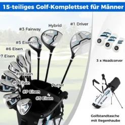 15 teilges Komplett Golfschläger Set Golf Set mit Golftasche & Regenhaube Weiß