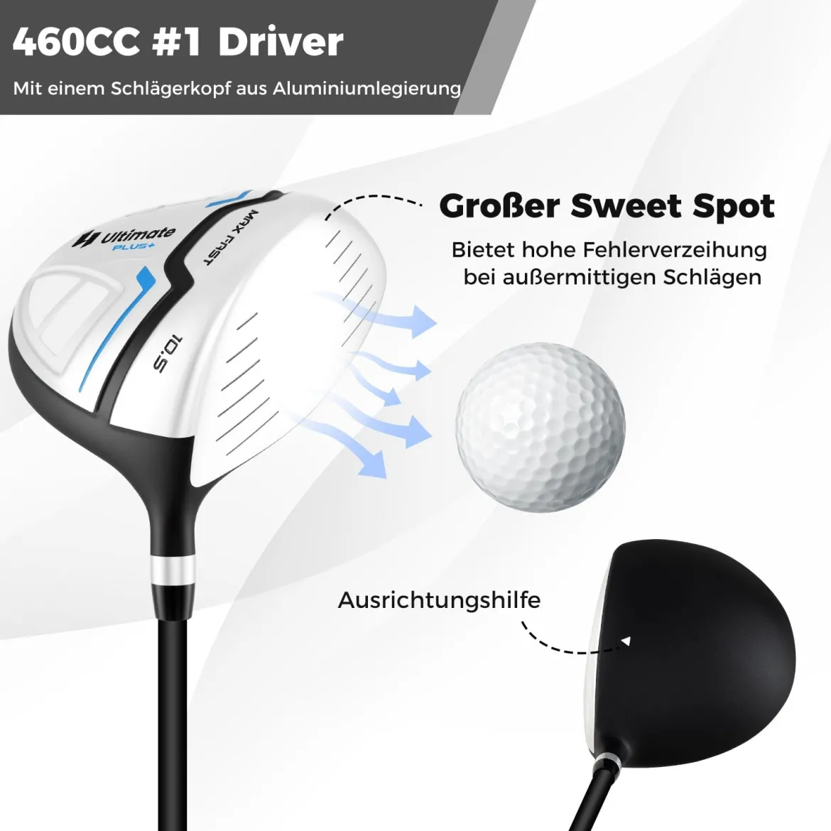 15 teilges Komplett Golfschläger Set Golf Set mit Golftasche & Regenhaube Weiß